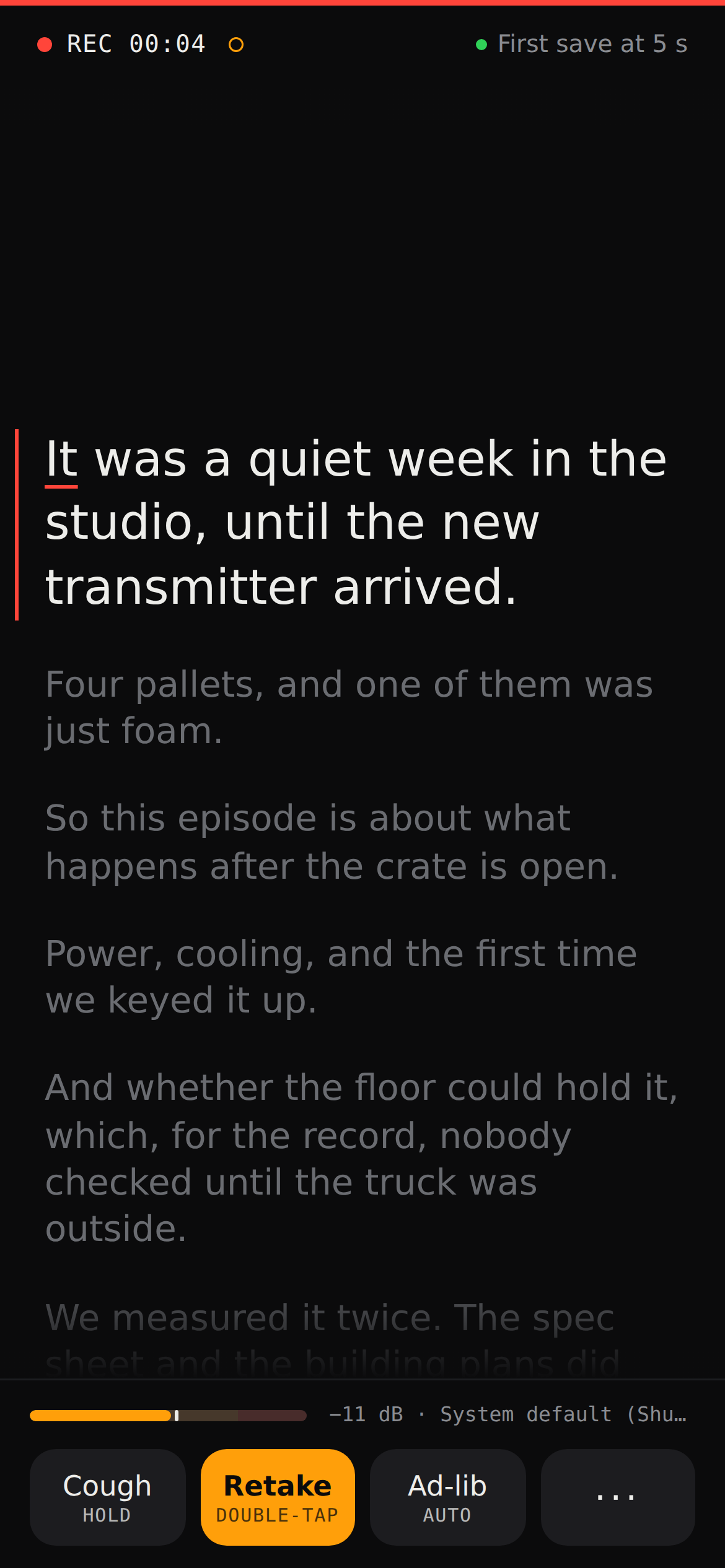 The same recording screen on a phone